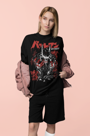 Футболка чоловіча з аніме принтом Батман Вхо Лаугхс Мігхт оверсайз (S/M/L) Чорний AnimeJ0750 Дніпро