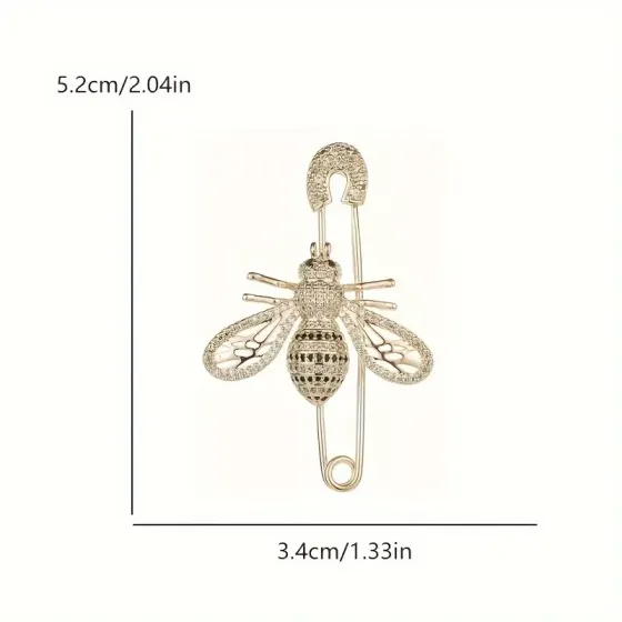 Брошь-булавка Пчела – золотистое украшение с камнями, стильная женская брошь Киев