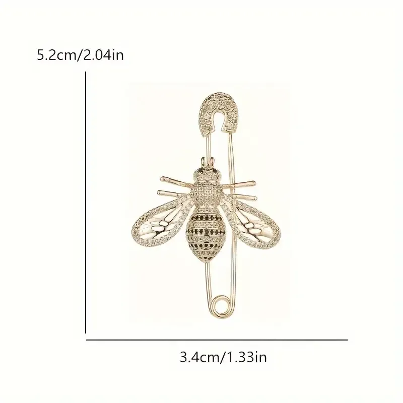 Брошь-булавка Пчела – золотистое украшение с камнями, стильная женская брошь Киев - изображение 6