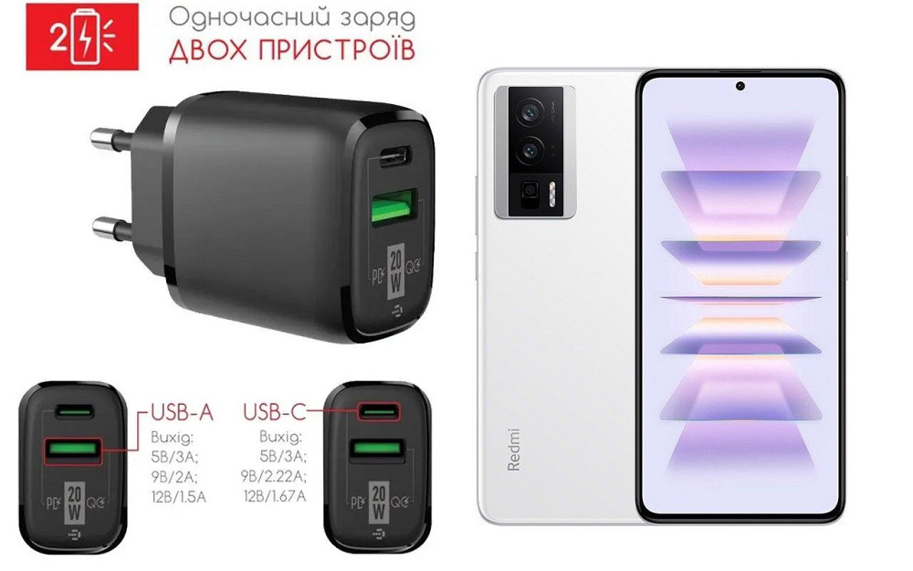 Сетевое зарядное устройство для Xiaomi Redmi K60, Redmi K60 Pro, 20W 3A, Quick Charge 3.0 Киев - изображение 1