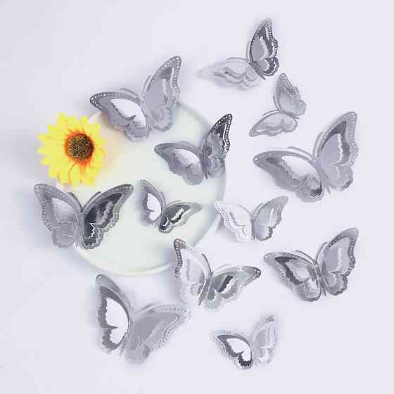 Метелики декоративні на стіну дзеркальні 12 штук сріблястий Київ