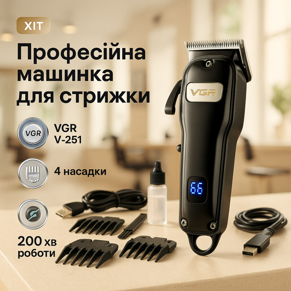 Електрична машинка з насадкою для бороди, Електромашинка для стрижки Набір стрижки з зарядкою OU-71 Львів - фото 15