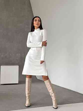 Женское стильное теплое и удобное платье с разрезами в длине миди турецкое двухстороннее ангора люкс Молочный, 42/44 Одесса