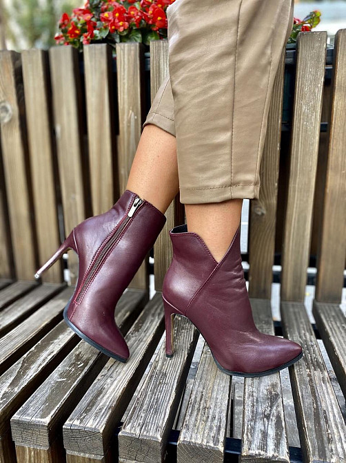 Nivelle Черевики жіночі шкіряні на шпильці 10 см. демісезонні бордові (5249) / Черевики з натур Коломия - фото 8