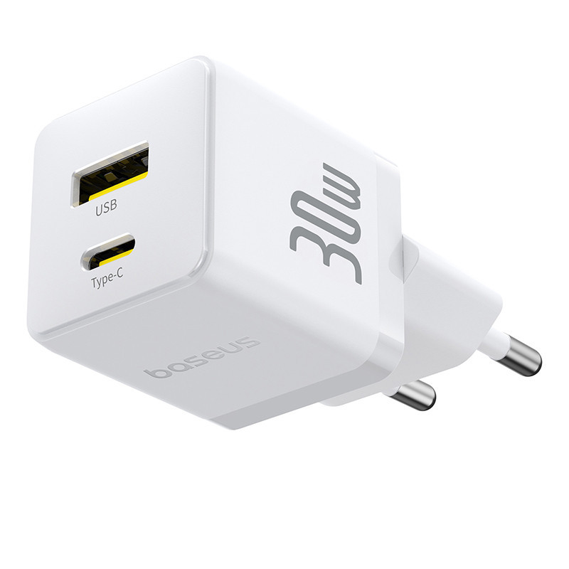 Мережевий зарядний пристрій з кабелем Baseus Palm Fast Charger C+U 30W EU Moon White (with USB-C to USB-C 60W Одеса - фото 4