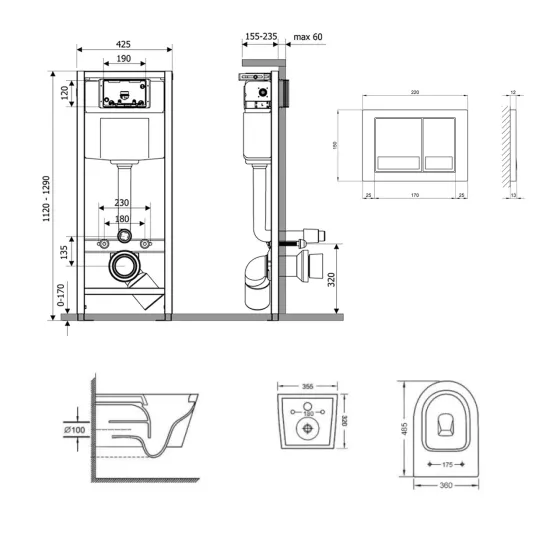 Готове рішення Qtap для ванної кімнати: підвісний унітаз Swan Ultra Quiet 485x360x320 + комплект інсталяції Nest 4 в 1 Київ