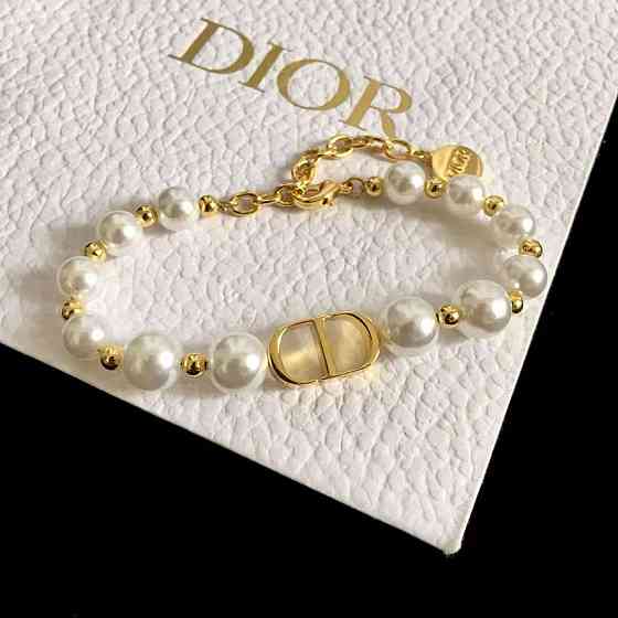 Діор браслет із перлами лимонне золото │Брендовий браслет Діор/Dior, позолота Одеса