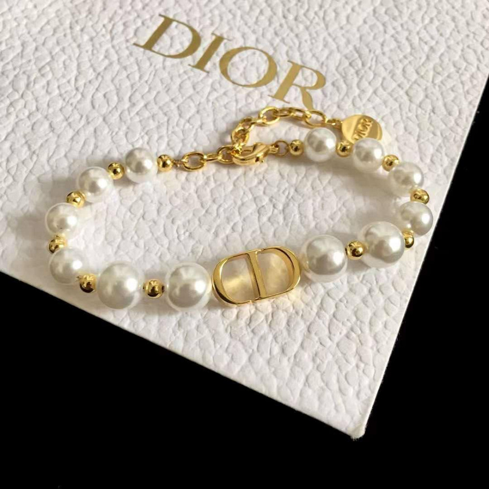 Діор браслет із перлами лимонне золото │Брендовий браслет Діор/Dior, позолота Одеса - фото 1