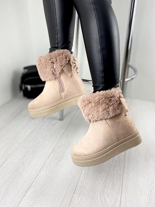 Женские черевики 8323-20 пудра эко-замша зима высота 18см танкетка 7см (1140) Коломыя - изображение 3