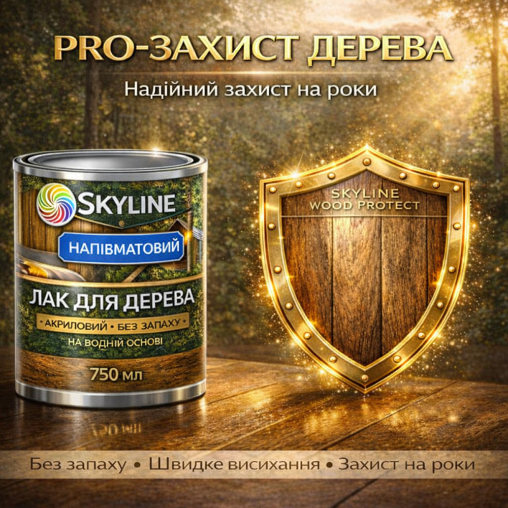 Лак для дерева Skyline напівматовий акриловий прозорий без запаху для внутрішніх та зовнішніх робіт 750 мл Харків - фото 8