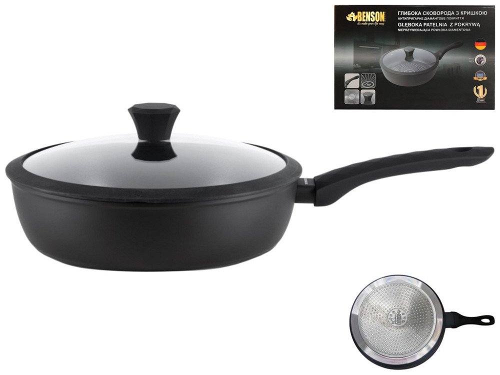 Сковорода глибока антипригарне алмазне покриття 26*7 см і кришка з силіконом BN-449 (6) Одеса - фото 1