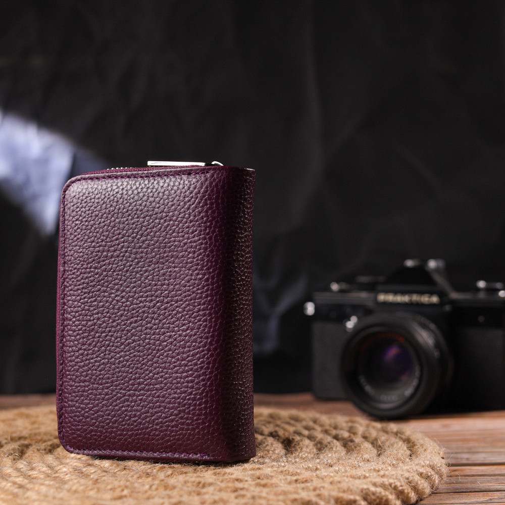 Практичное вертикальное портмоне для женщин с монетницей на молнии из натуральной кожи флотар CANPELLINI 21601 Фиолетовое Киев - изображение 2