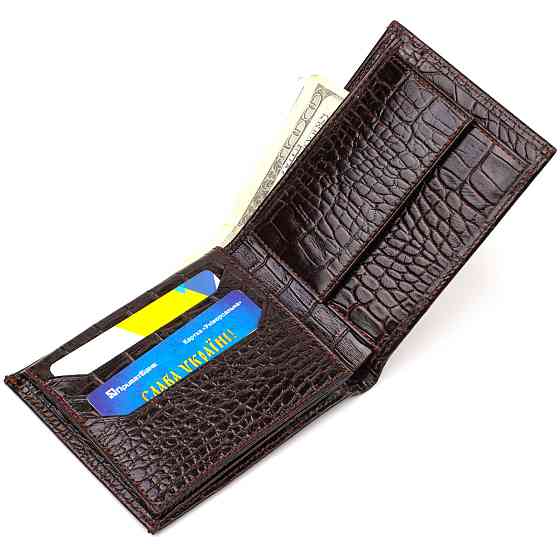 Модний гаманець для чоловіків з натуральної шкіри з тисненням під крокодила CANPELLINI 21926 Коричневий Київ