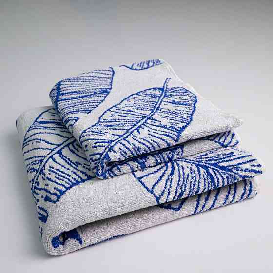 Набор махровых полотенец с рисунком перо 2шт GM Textile 50х90см, 70х140см 400г/м2 (Синий) Сумы