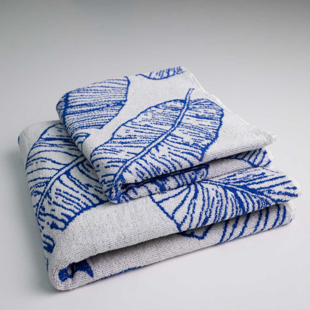 Набор махровых полотенец с рисунком перо 2шт GM Textile 50х90см, 70х140см 400г/м2 (Синий) Сумы - изображение 1