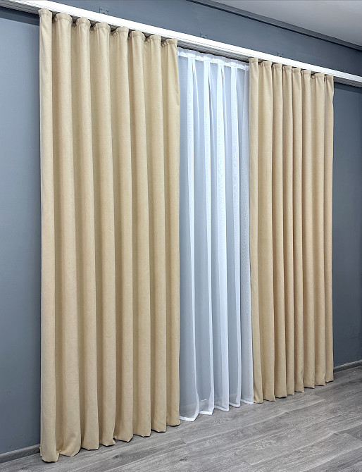 Комплект готовых штор VR-Textil Микровелюр Petek № 1826ш Бежевый 150х270 см 2 шт (33-1035) Киев - изображение 4