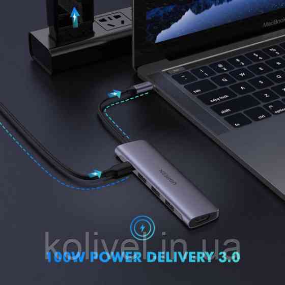 Док-станція USB3.0 Type-C --> USB 3.0x3/HDMI/PD Ugreen CM136 Сіра (50209) Киев