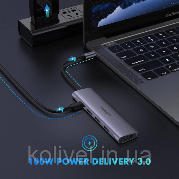 Док-станція USB3.0 Type-C --> USB 3.0x3/HDMI/PD Ugreen CM136 Сіра (50209) Київ - фото 6