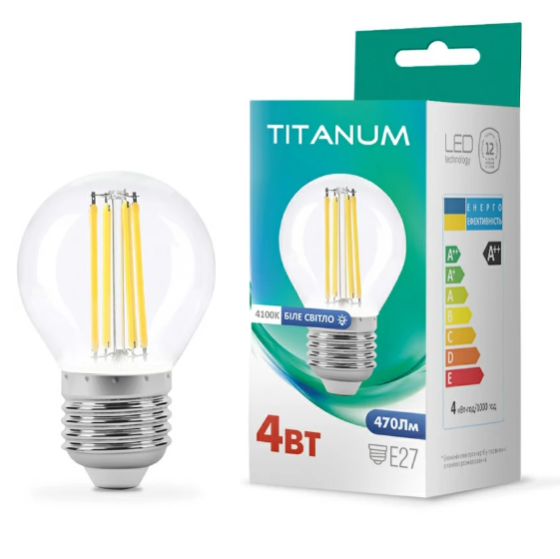Лампа G45 4W E27 4100К 220V Filament LED Videx Житомир