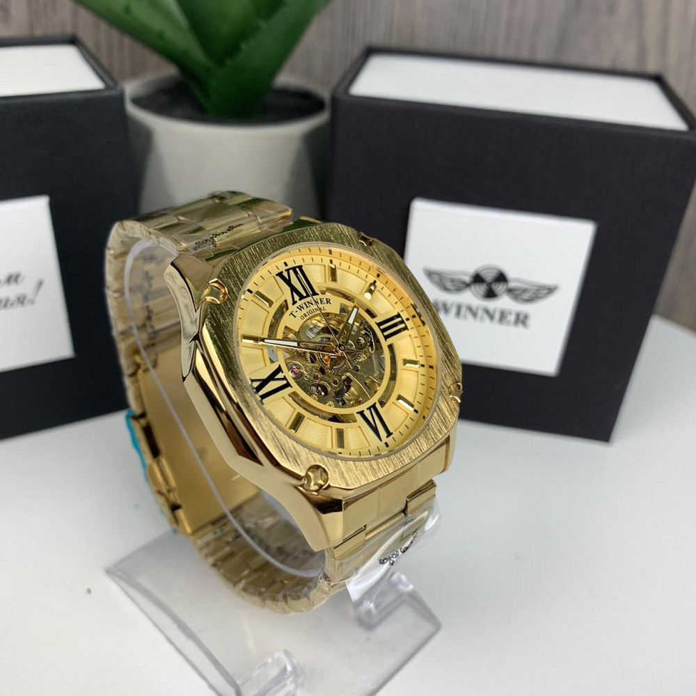 Якісний чоловічий механічний годинник Winner GMT-1159 Gold золото, наручний годинник Віннер скелетон 2022 ( 21478 ) Харьков - изображение 9