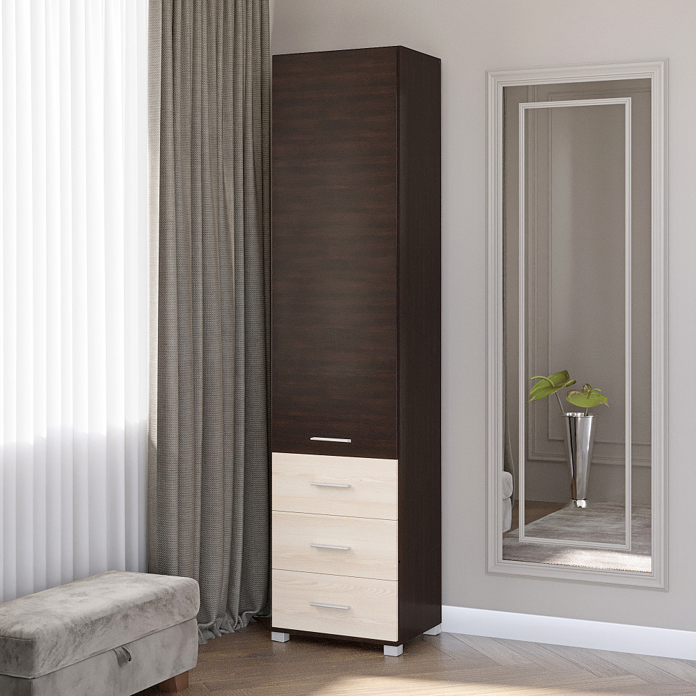 Шкаф-пенал закрытый с ящиками Эверест Бриз-17 венге + дуб молочный (DTM-2273) Львов - изображение 1