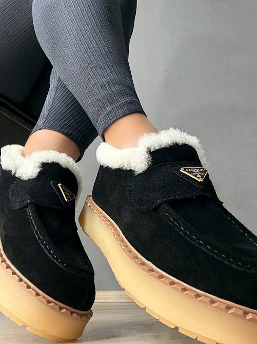 Черевики жіночі Hengji 69-2 лофери замшеві на хутрі чорні, 36, 23 см Київ - фото 5