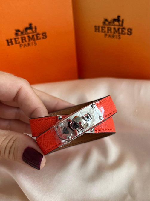 Кожаный браслет Hermes на два оборота оранжевый | Наматывающийся браслет на руку | Браслет Hermes Одесса - изображение 1