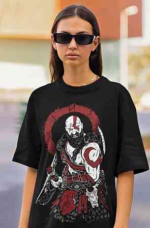 Футболка з аніме принтом Кратост Год Вар Гхост оверсайз (S/M/L) Чорний AnimeJ1127 Дніпро