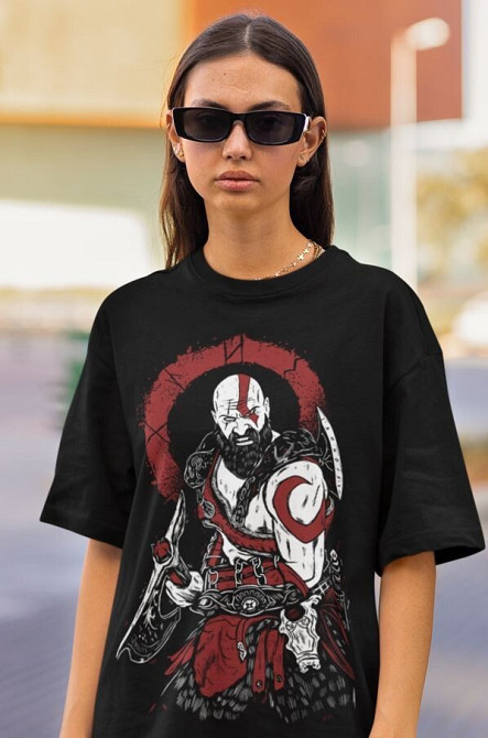 Футболка з аніме принтом Кратост Год Вар Гхост оверсайз (S/M/L) Чорний AnimeJ1127 Дніпро - фото 4