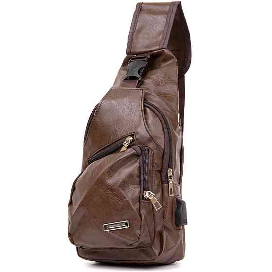 Сумка крос боді з емблемою зі шкірозамінника Коричнева (Vintage) Київ