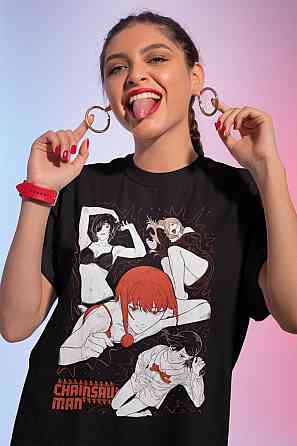 Футболка для хлопчика з аніме принтом Людина-бензопила оверсайз (зріст від 165 до 180) Чорний AnimeJ0104m Дніпро