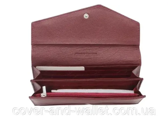 Тонкий женский кожаный кошелек с ассиметричным клапаном бордового цвета ST Leather 212 Киев