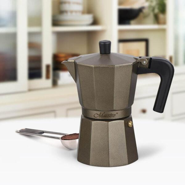 Кавоварка гейзерна 150мл (3 порції) алюмінієва MR-1666-3-BROWN Espresso Moka Maestro Житомир - фото 2