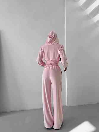Женский прогулочный костюм двойка: кофта на молнии и брюки из велюра Розовый, 42/44 Одесса
