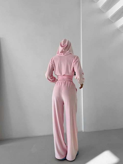 Жіночий прогулянковий костюм-двійка: кофта на блискавці та штани з велюру Рожевий, 42/44 Одеса - фото 5