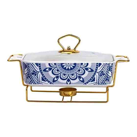 Мармит фарфоровый со стеклянной крышкой 38х18.5х15.5 см на металлической подставке 1 л SA1107-S Киев