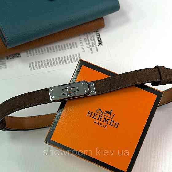 Коричневий замшевий жіночий брендовий ремінь (280-2) Київ