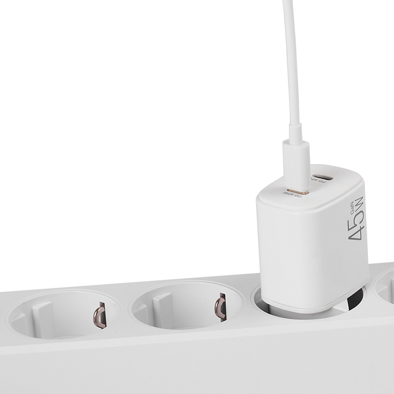Мережевий зарядний пристрій Brevia ePowerGaN PD45W 2xUSB-C білий Львів - фото 4