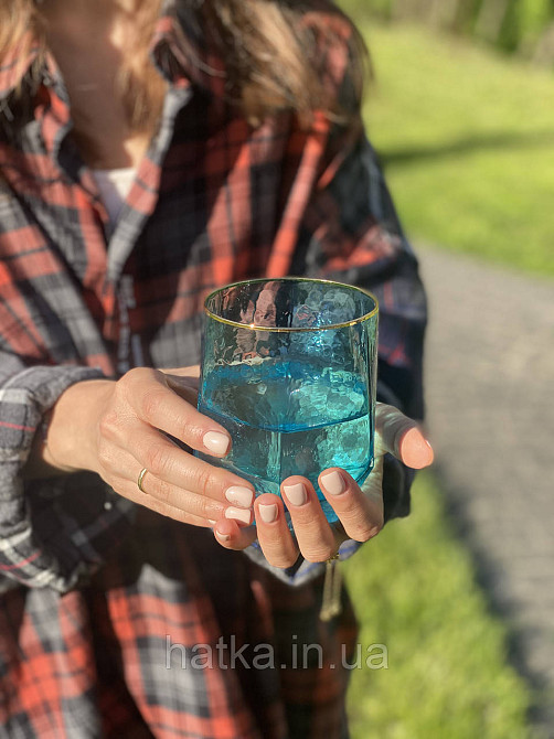 Склянка "Бірюза" 450 мл блакитний із золотим облямівкою Київ - фото 2