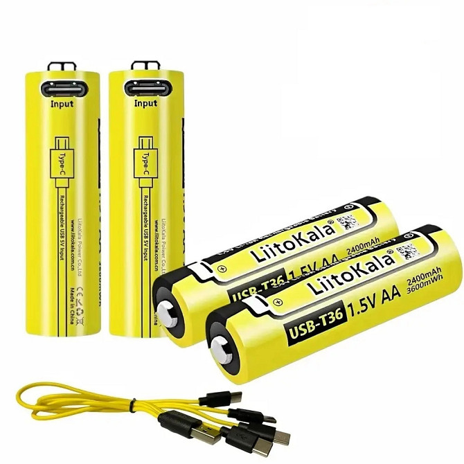Акумулятор 14500 LiitoKala Li-ion R6 2400mAh USB-T36 1.5V (4шт. АКБ + кабель) Вінниця - фото 2