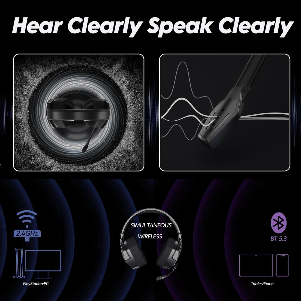 Бездротова ігрова гарнітура Bluetooth Nubwo з мікрофоном, 2.4 ГГц, навушники накладні повнорозмірні геймерські для ПК ноутбука Київ - фото 5