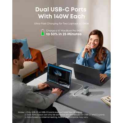 Зарядний пристрій Anker Laptop GaN 140W 3xUSB-C PD3.1 + USB-A + display + cable Silver (B2697G41) Вінниця