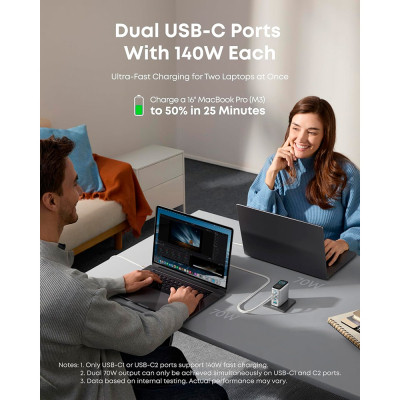 Зарядное устройство Anker Laptop GaN 140W 3xUSB-C PD3.1 + USB-A + display + cable Silver (B2697G41) Винница - изображение 3