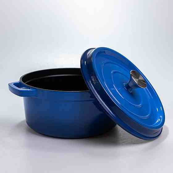 Каструля чавунна 4.5 л емальована з кришкою посуд для тушкування запікання томонія кухонна Синя HP-1-19-BLUE Коломия
