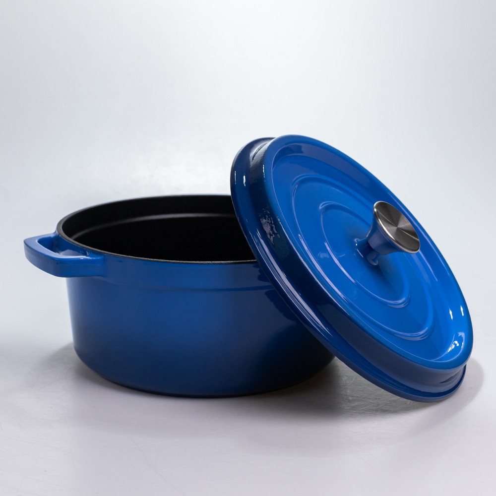 Каструля чавунна 4.5 л емальована з кришкою посуд для тушкування запікання томонія кухонна Синя HP-1-19-BLUE Коломыя - изображение 5