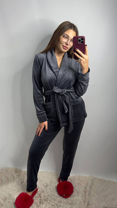 Домашний костюм на запах с поясом Графит XS Харьков - изображение 4