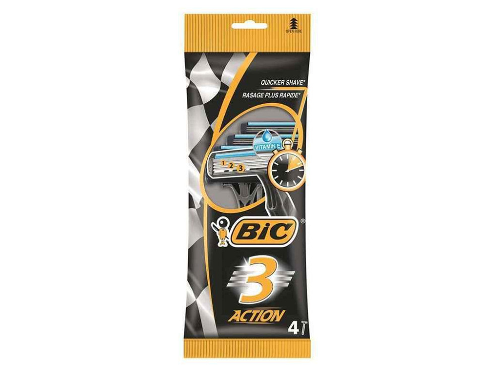 Однор. станок BIC 3 для гоління ACTION (алое) 4шт ТМ BIC Київ - фото 1