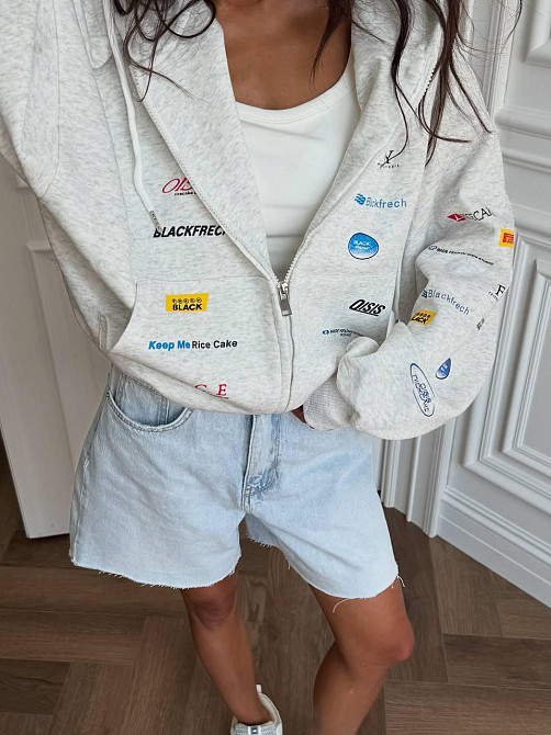 Женское стильное оверсайз худи на молнии трехнитка на флисе Меланж Одесса - изображение 2