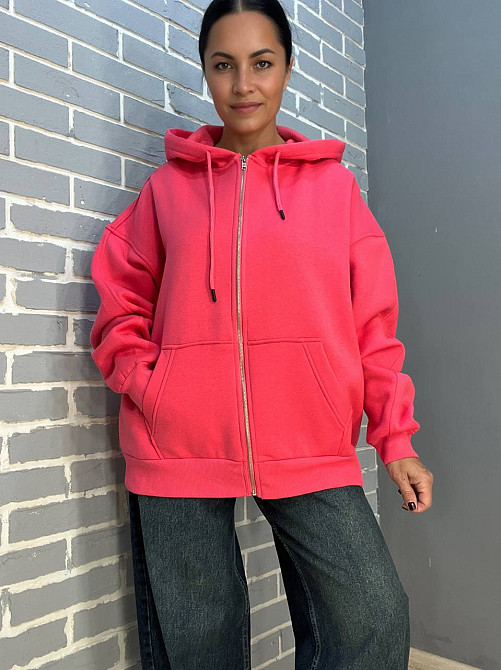 Толстовка жіноча Quzen 482 подовжена на блискавці капюшон базова оверсайз фліс утеплена one size, ма Одеса - фото 1