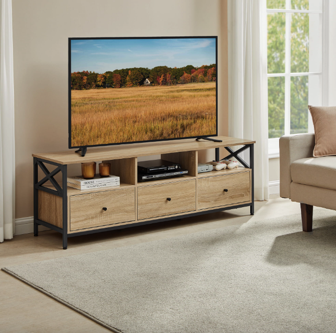 Тумба під телевізор Leobert Kamila в стилі Loft з 3 шухлядами натуральний Київ - фото 2